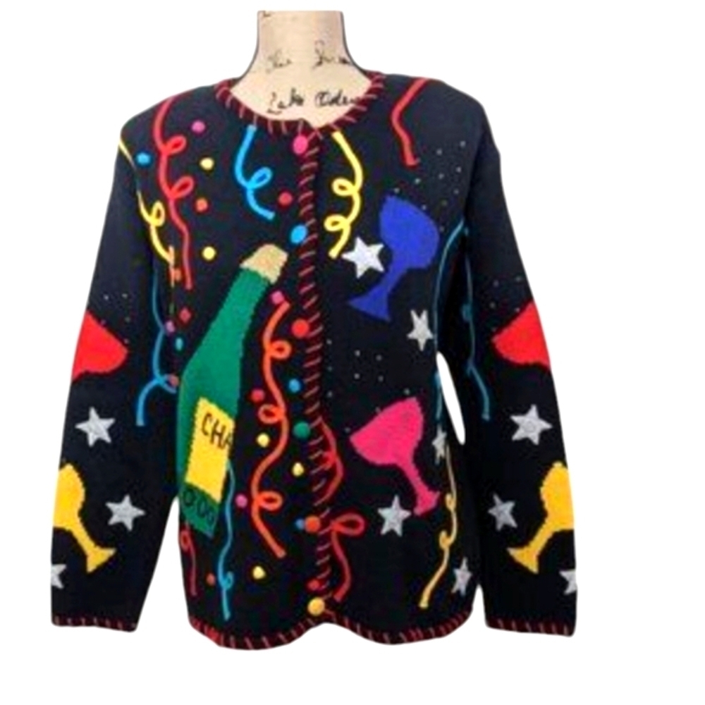 Vtg Marisa Christina Cardigan  Millennium Whimsical New Years 2000   sz S - Picture 5 of 15
